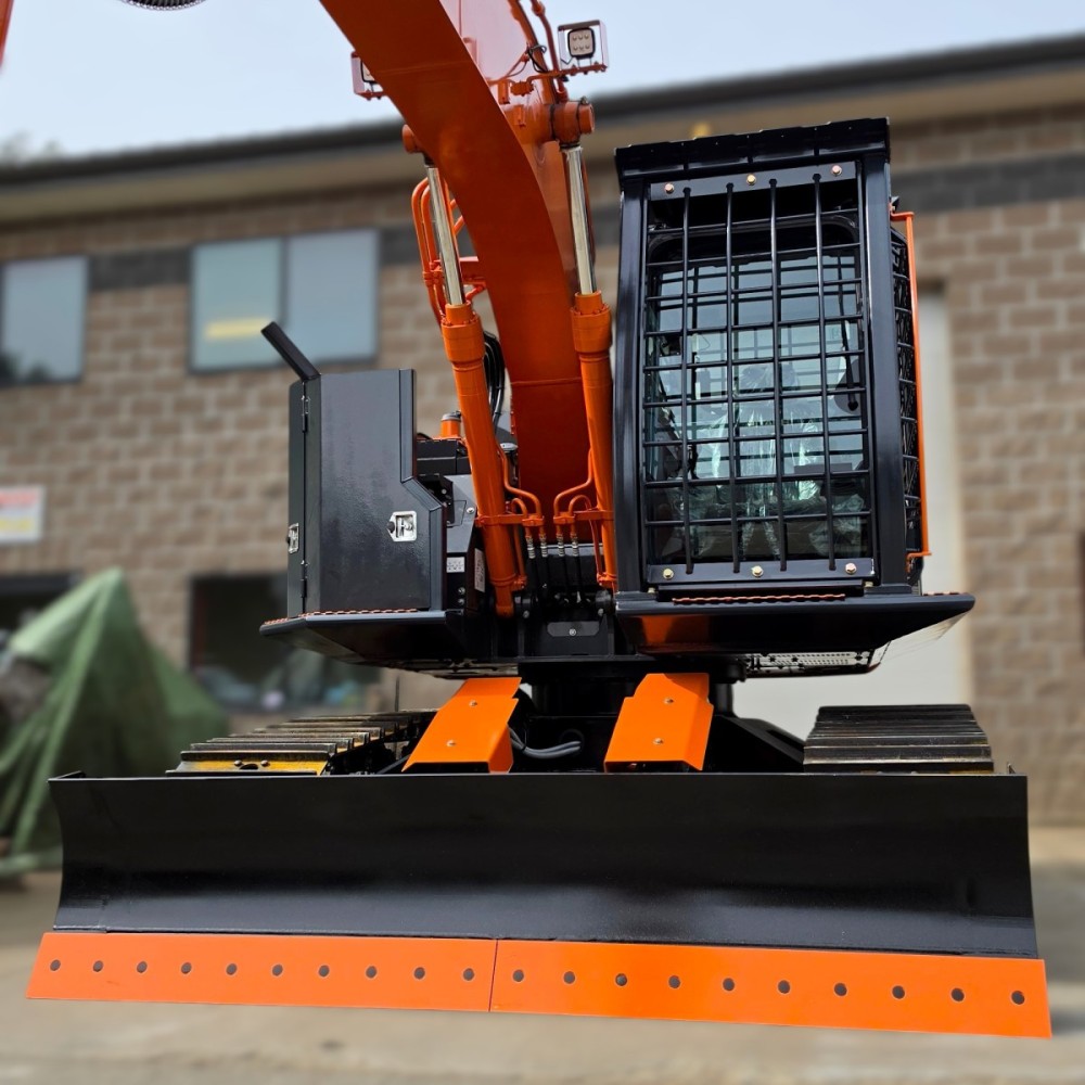 Hitachi ZX135 US forestry excavator with high and wide conversion and full guarding