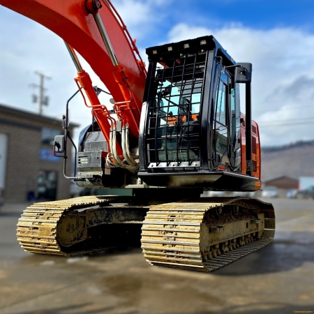Hitachi Excavator showing front view of excavator FOPS installed