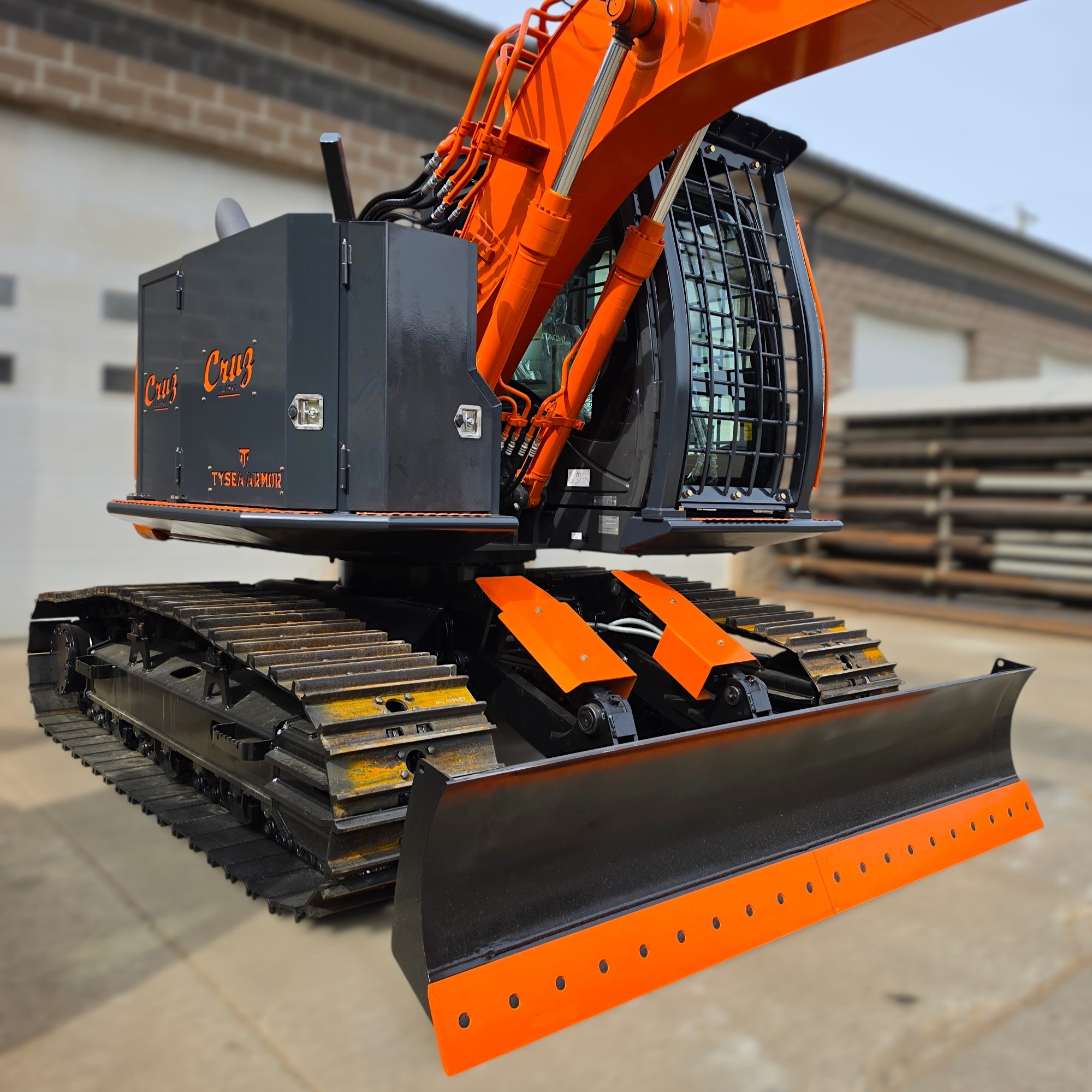 Hitachi ZX135 US high and wide conversion with blade extension and guards