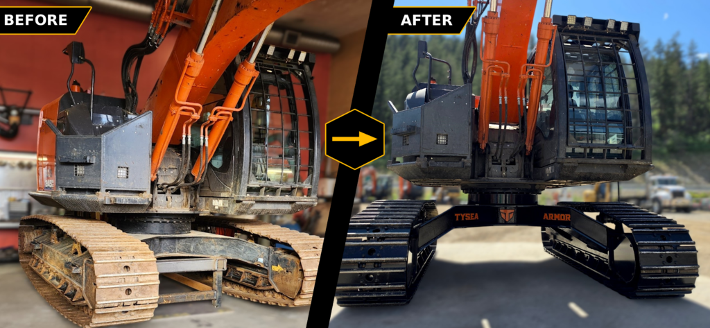 Hitachi ZX245 US High and wide before and after side by side comparison