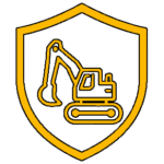 Icon symbolizing maximum protection with a shield and an excavator inside